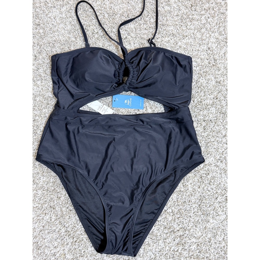 Cupshe NWT XL Black Cutout High Waisted One Piece Swimsuit
